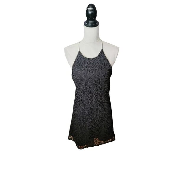 Zara Crochet Black Sleeveless Spaghetti Strap Evening Party Dress in Size Medium - Picture 1 of 4